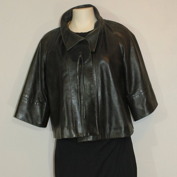 Marc.a.Dolchi leather 3/4 sleeve brown 1 button design lined jacket size Medium - Picture 2 of 8